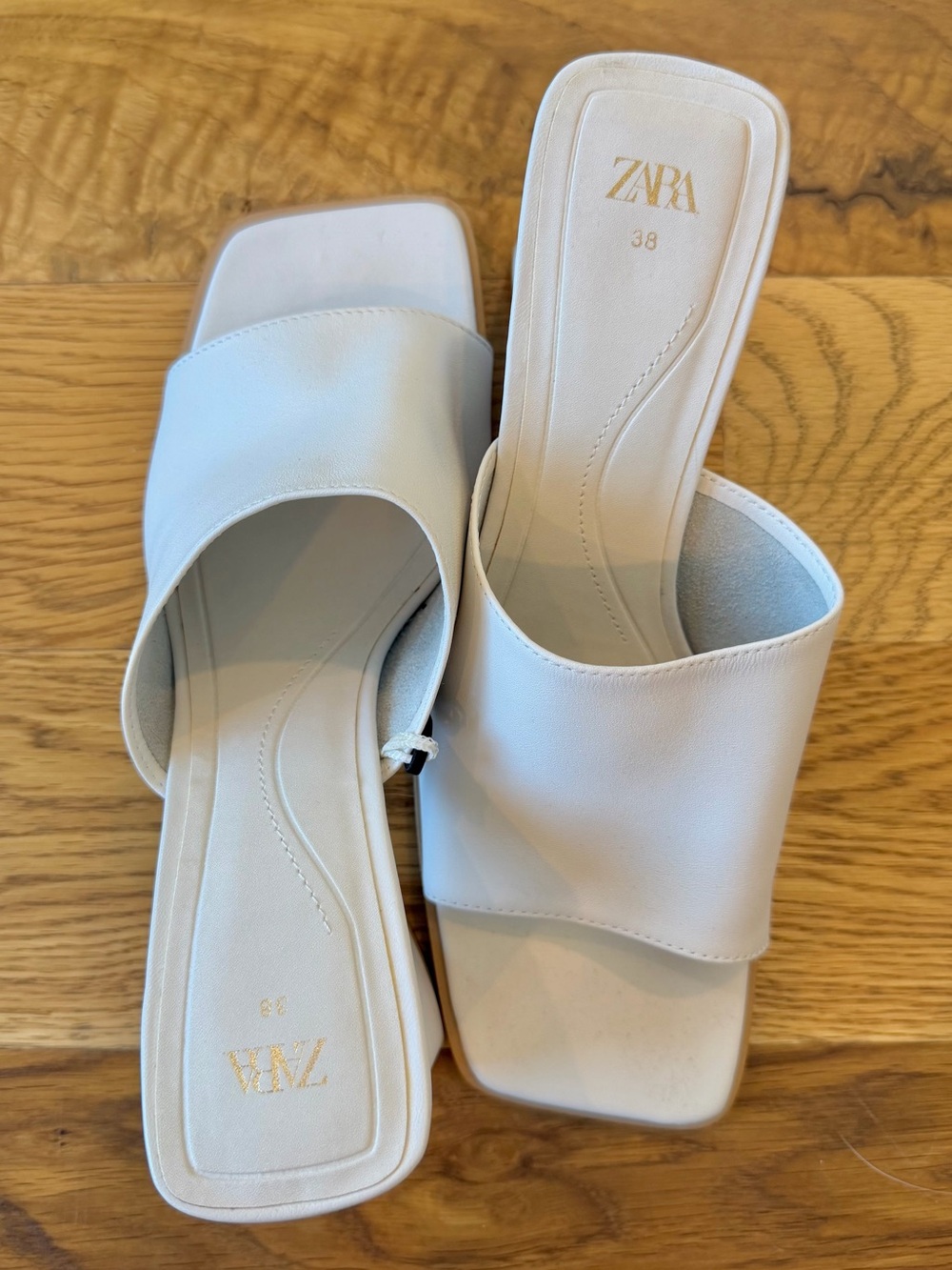 Zara White Block Heel Sandals Size 38